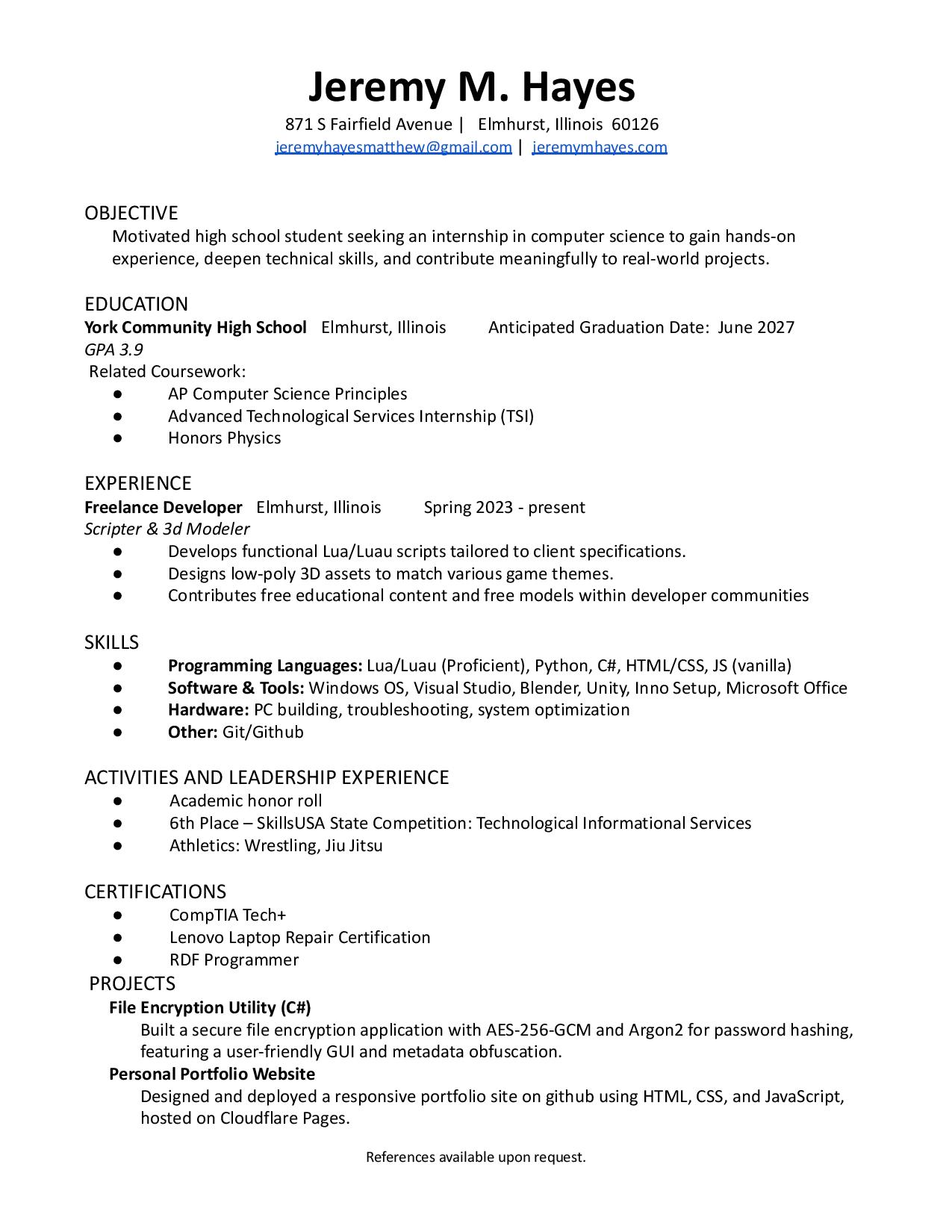 Jeremy M. Hayes Resume